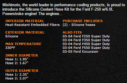Mishimoo MMHOSE-F250D-03 Product Specs