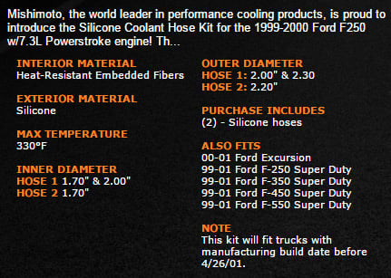 Mishimoo MMHOSE-F250D-99 Product Specs